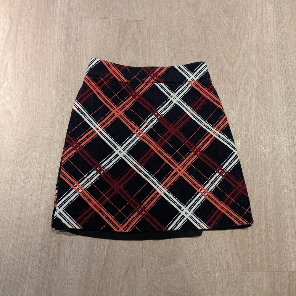 Ann Taylor Loft Multi Plaid Zip-Back A-Line Skirt PETITE 00